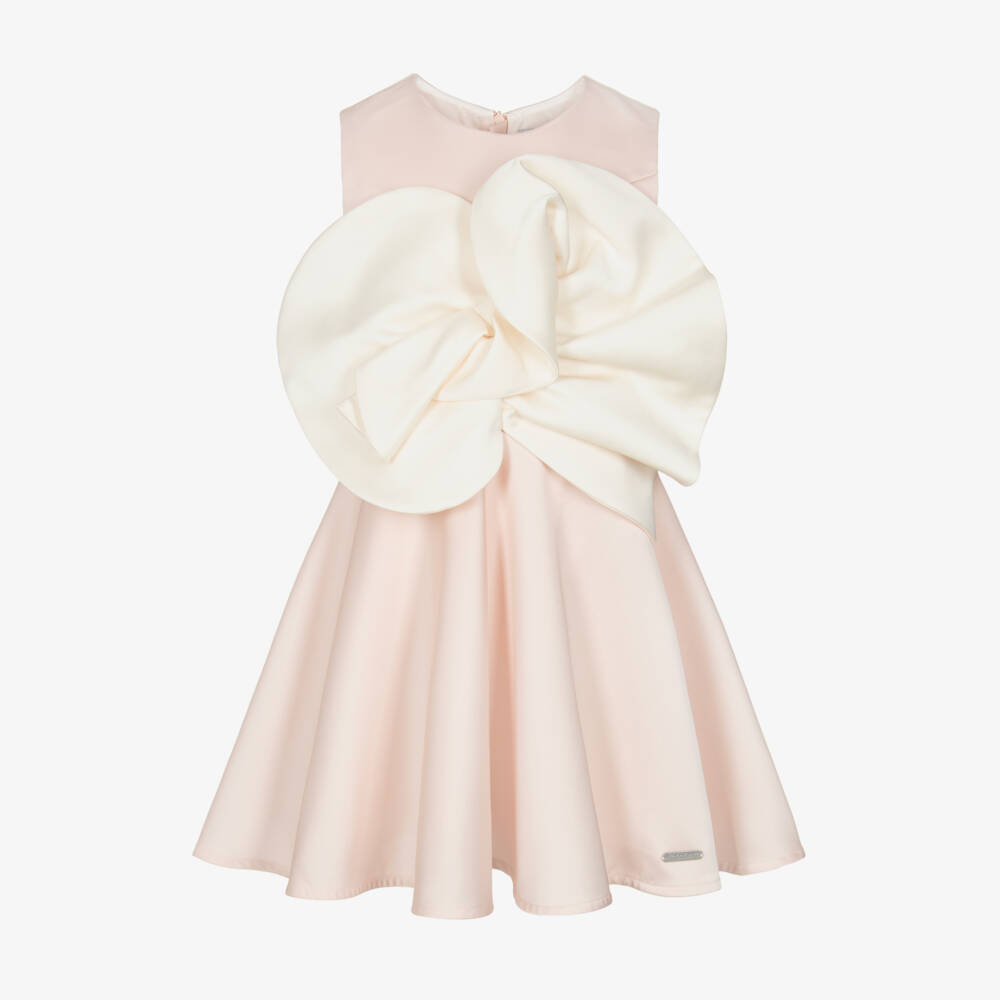 Jessie and James London-Girls Pale Pink Satin Dress with Statement Floral Appliqué | Childrensalon Outlet