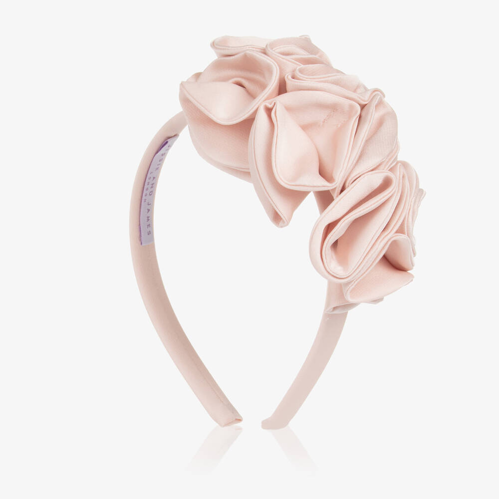 Jessie and James London-Girls Pale Pink Satin Flower Hairband | Childrensalon Outlet