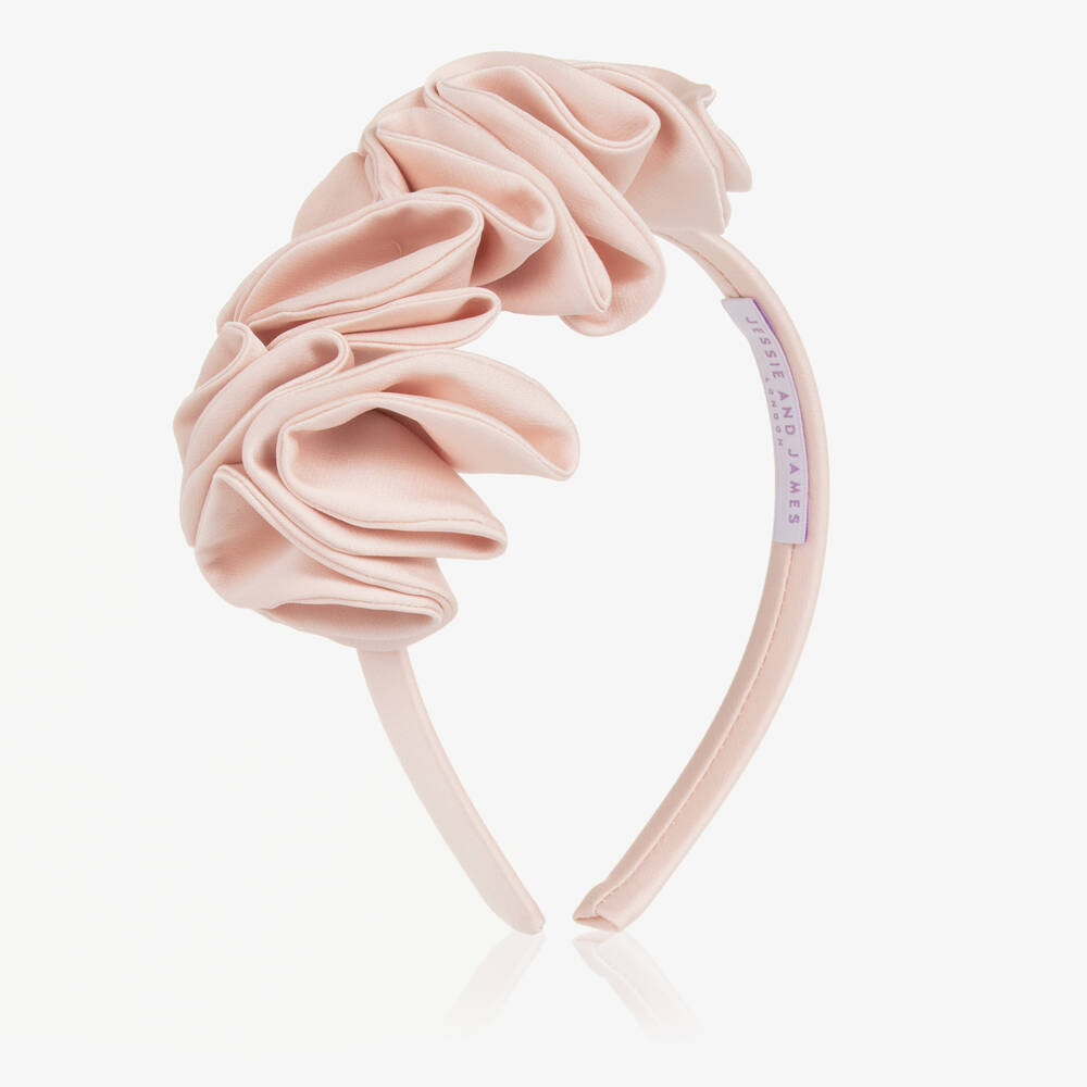 Jessie and James London-Girls Pale Pink Satin Flower Hairband | Childrensalon Outlet