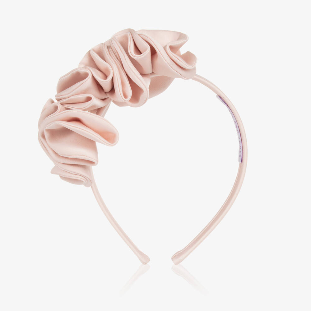 Jessie and James London-Girls Pale Pink Satin Flower Hairband | Childrensalon Outlet