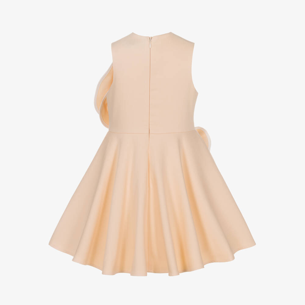 Jessie and James London-Girls Peach Pink Cotton Dress with Floral Rosettes | Childrensalon Outlet