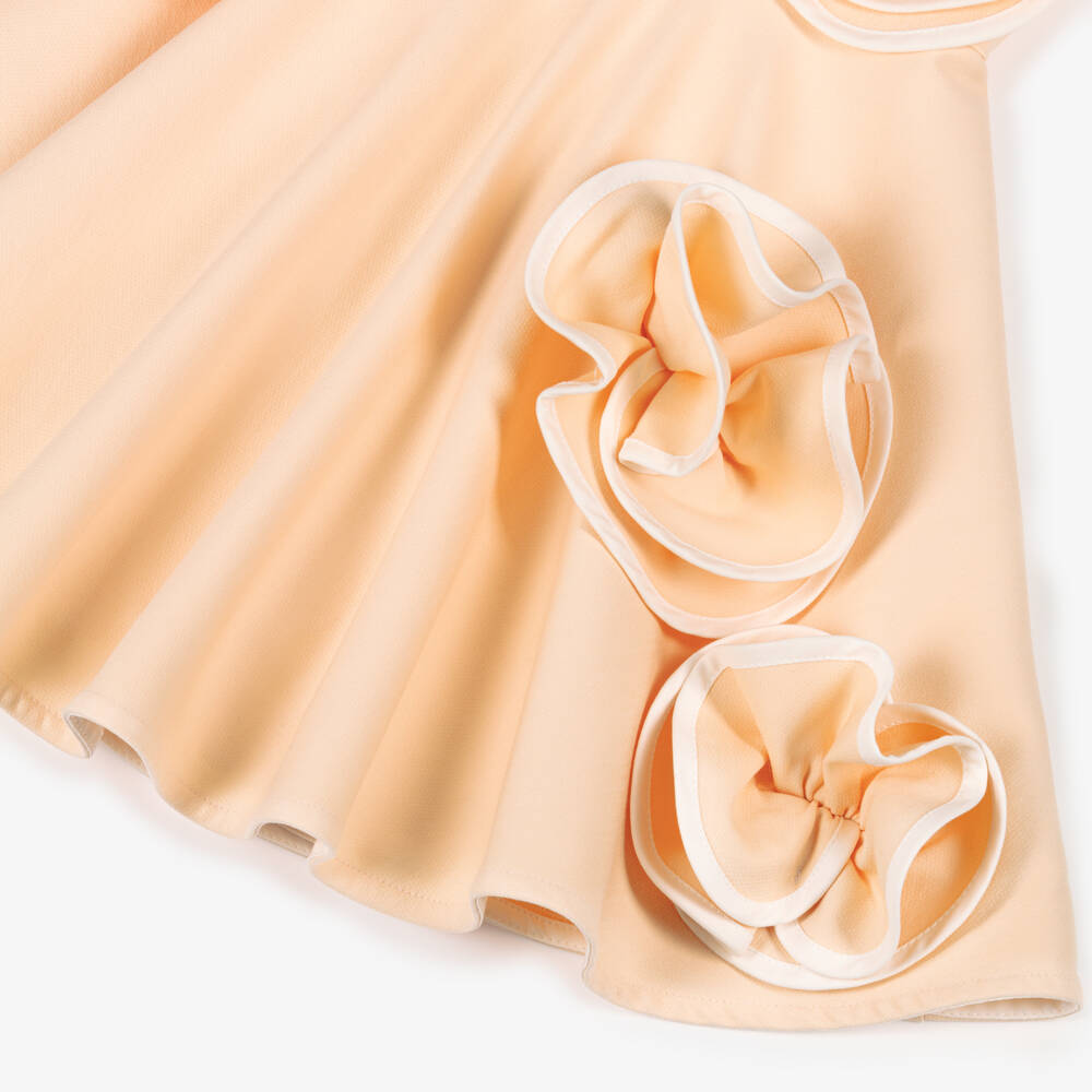 Jessie and James London-Girls Peach Pink Cotton Dress with Floral Rosettes | Childrensalon Outlet