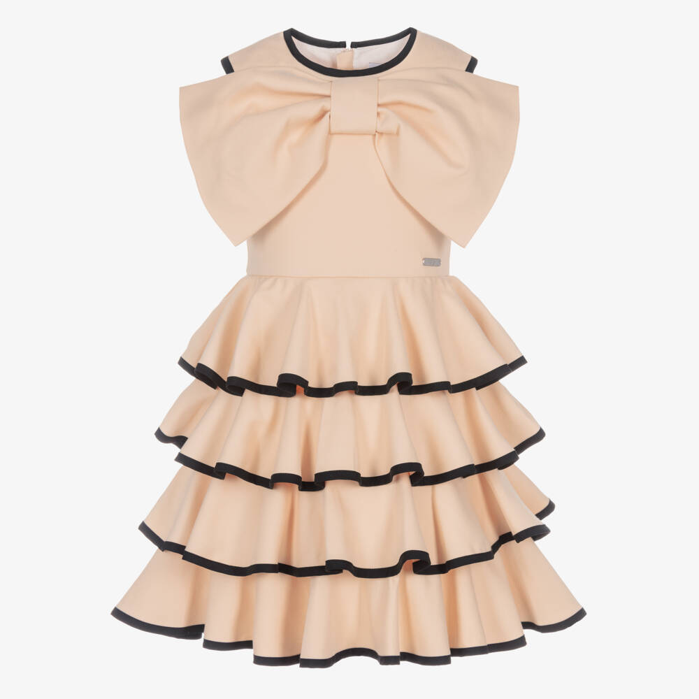 Jessie and James London-Girls Peach Pink Tiered Dress with Bow | Childrensalon Outlet