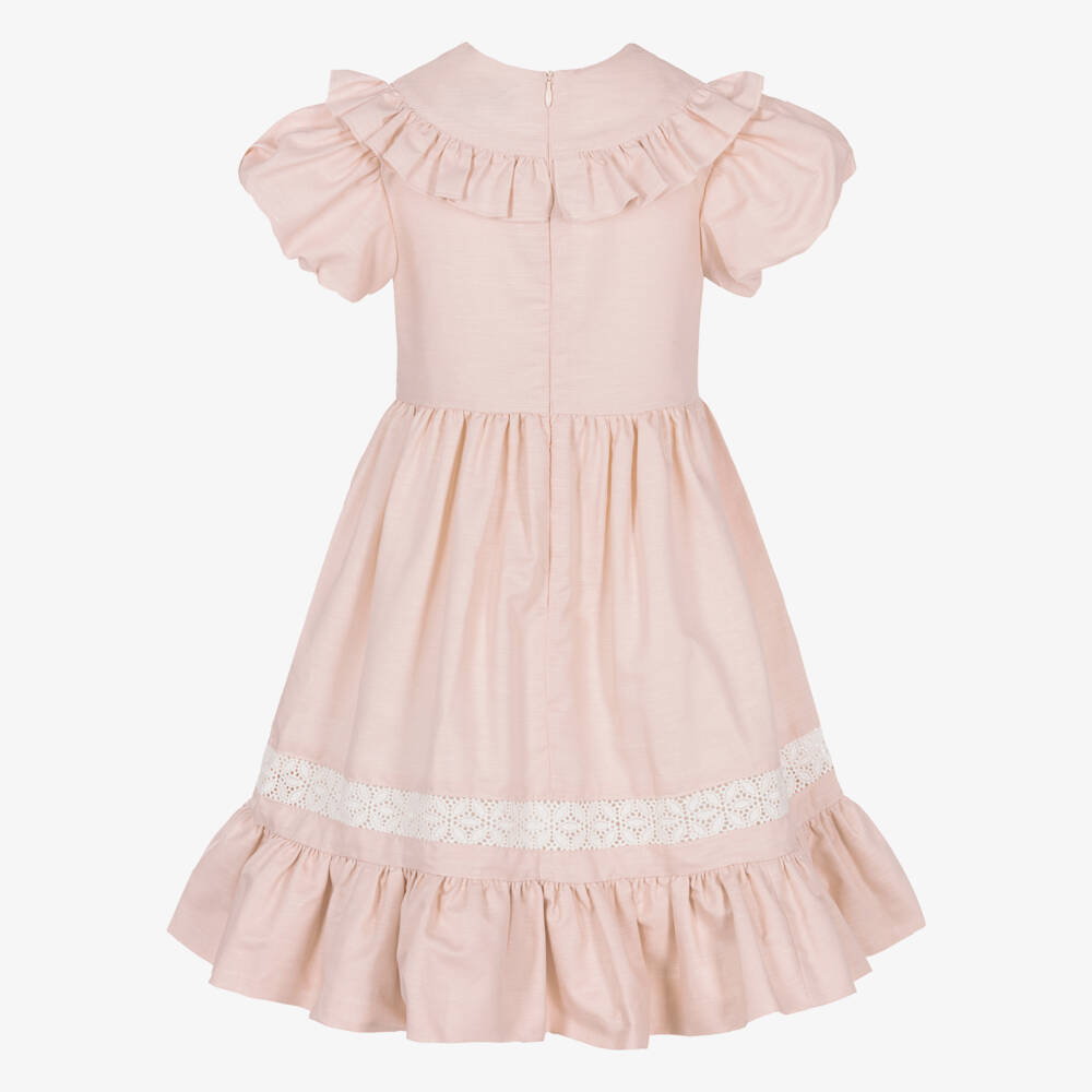 Jessie and James London-Girls Pink Cotton Dress with Lace Trims | Childrensalon Outlet