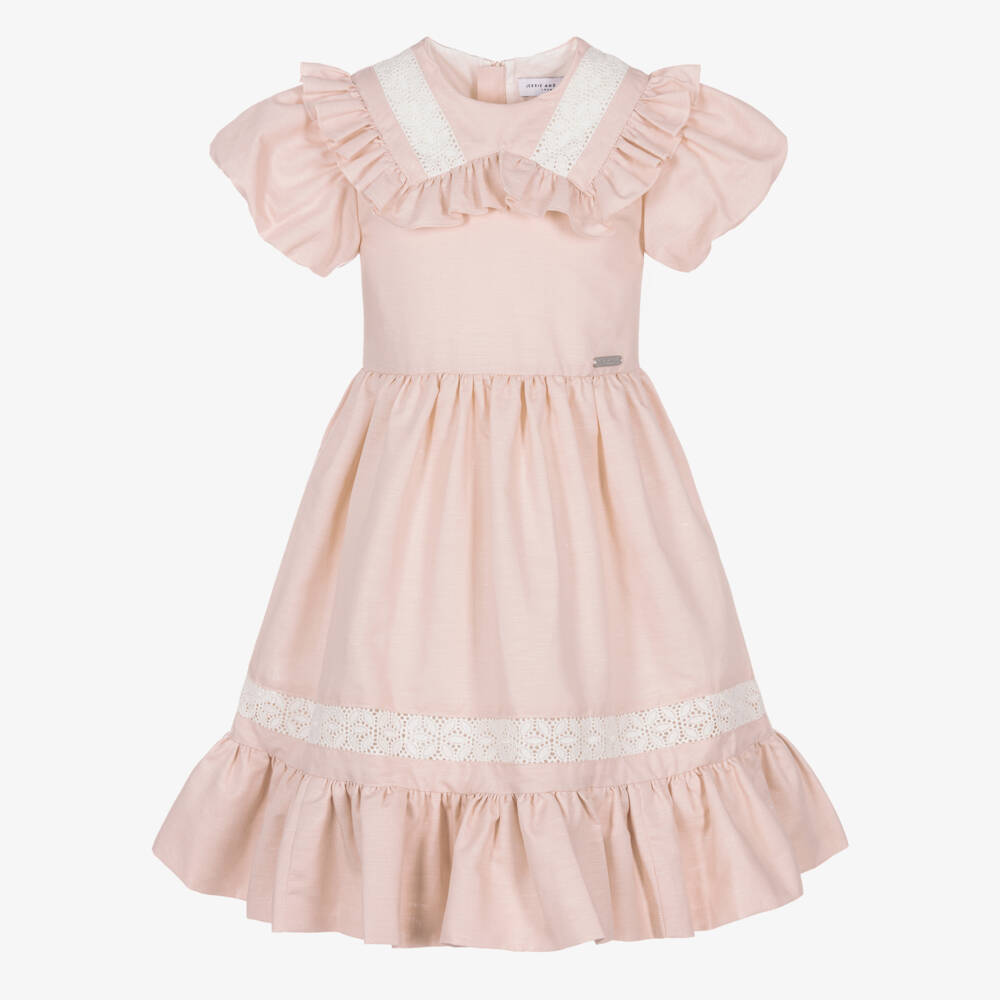 Jessie and James London-Girls Pink Cotton Dress with Lace Trims | Childrensalon Outlet