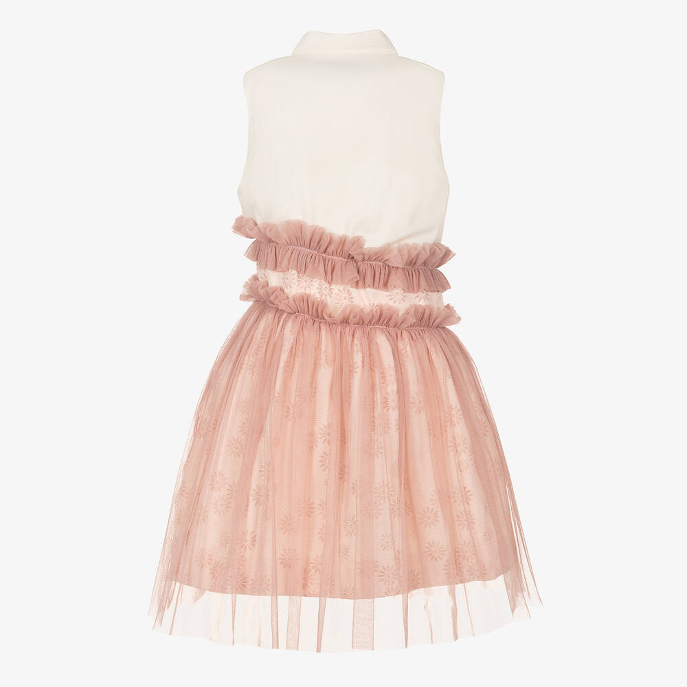 Jessie and James London-Girls Pink Cotton Jacquard & Tulle Dress | Childrensalon Outlet