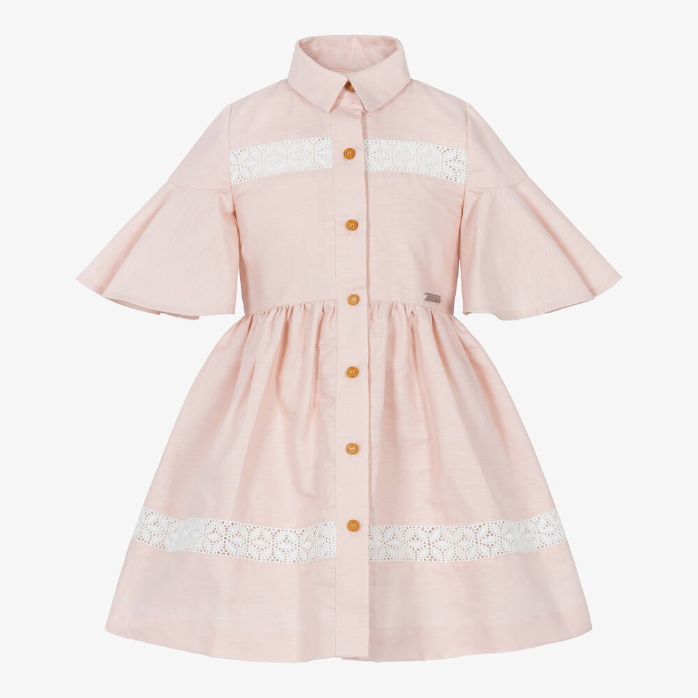 Jessie and James London - Girls Pink Cotton Lace Trim Dress | Childrensalon