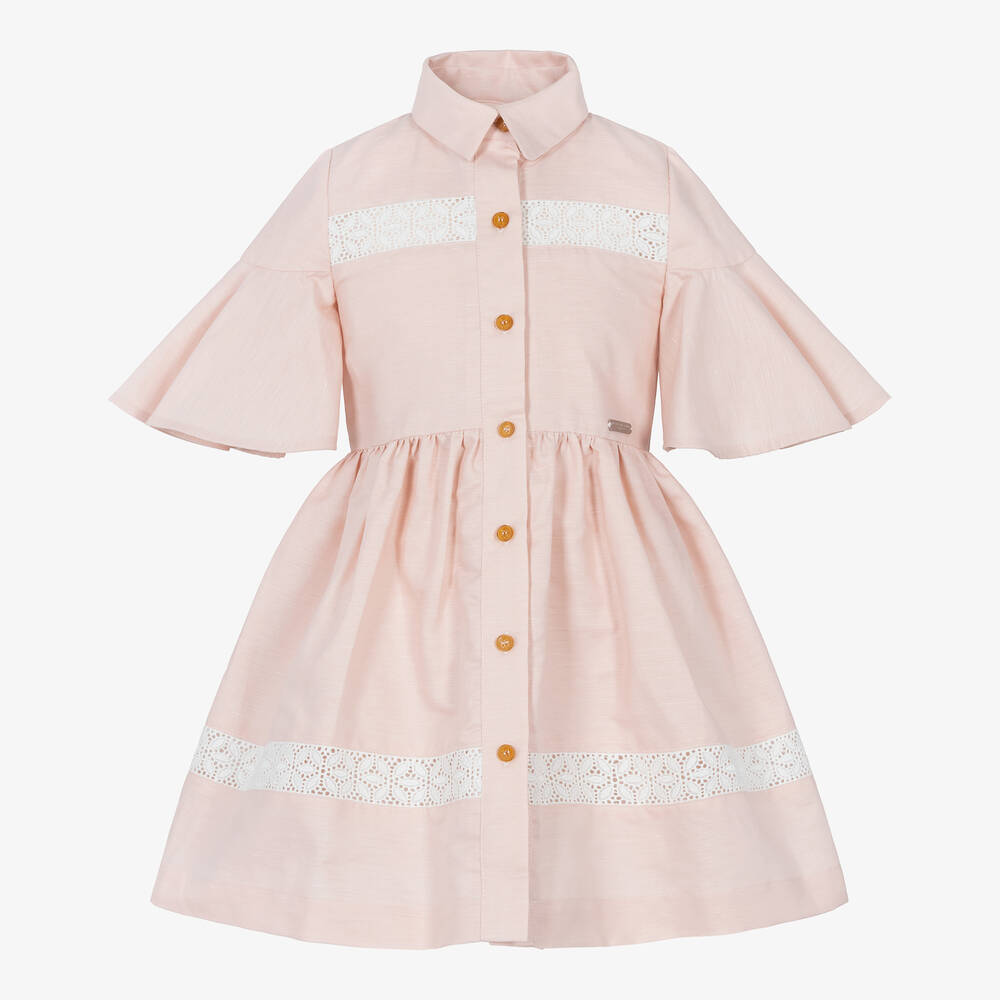 Jessie and James London - Robe coton rose à liseré dentelle | Childrensalon