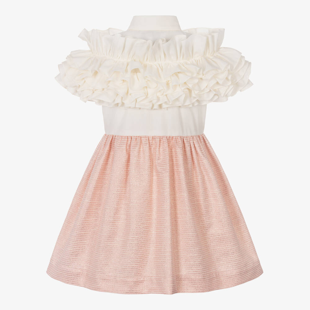 Jessie and James London-Girls Pink Cotton Lurex Striped Dress | Childrensalon Outlet