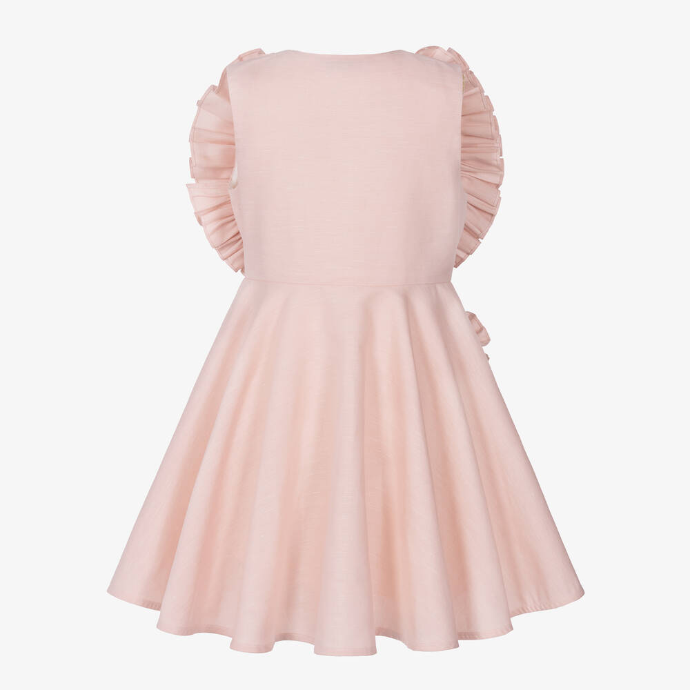 جيسي آند جيمس لندن-فستان مزيج قطن لون زهري مزين بكشكش | Childrensalon Outlet