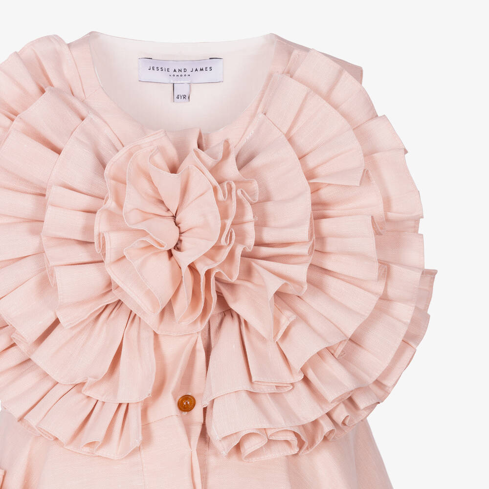 جيسي آند جيمس لندن-فستان مزيج قطن لون زهري مزين بكشكش | Childrensalon Outlet