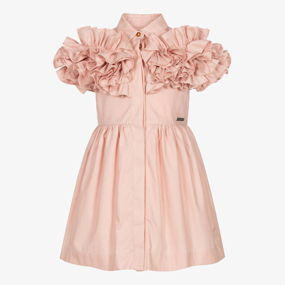 Jessie and James London - Розовое хлопковое платье с рюшами | Childrensalon
