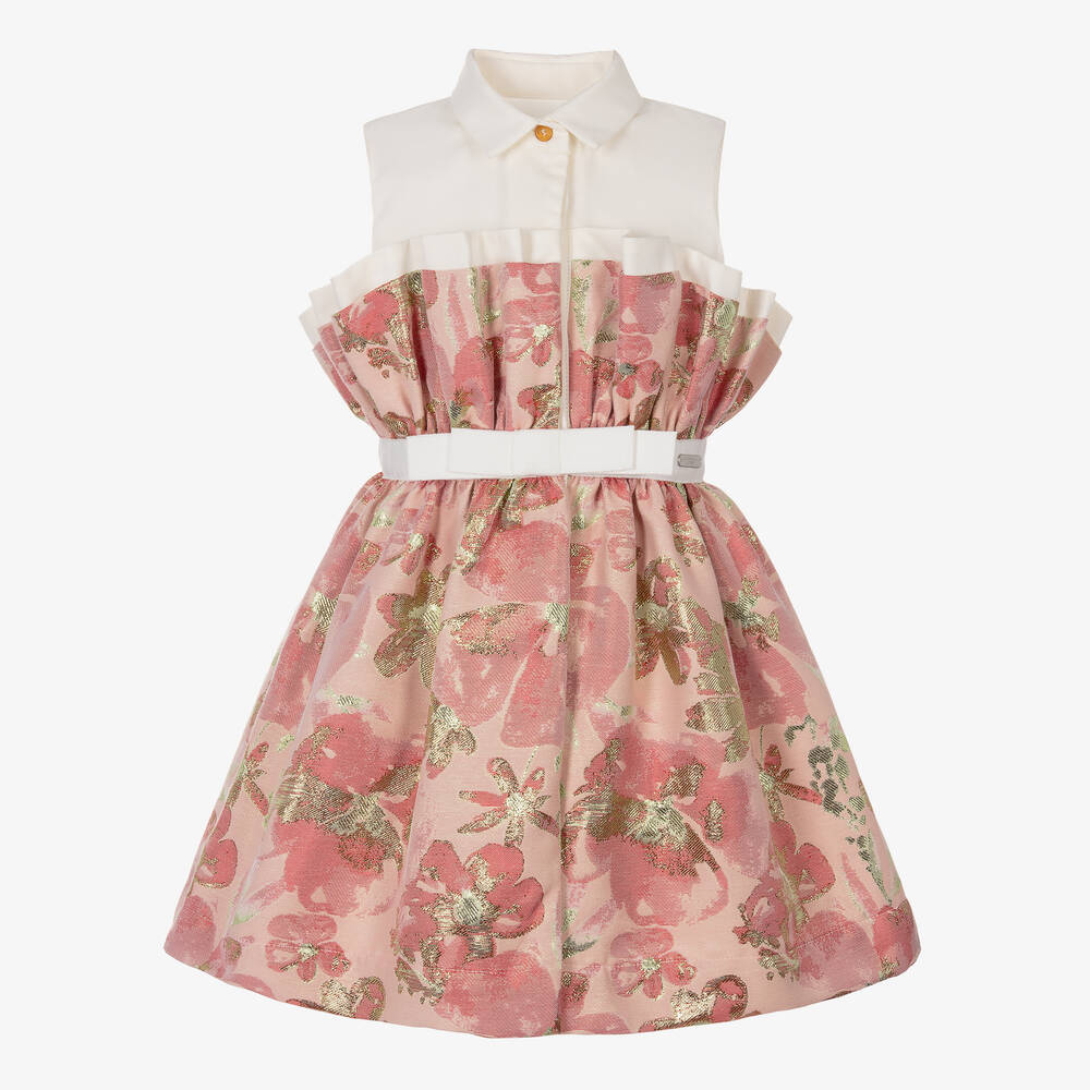 Jessie and James London-Girls Pink Floral Jacquard Cotton Dress | Childrensalon Outlet