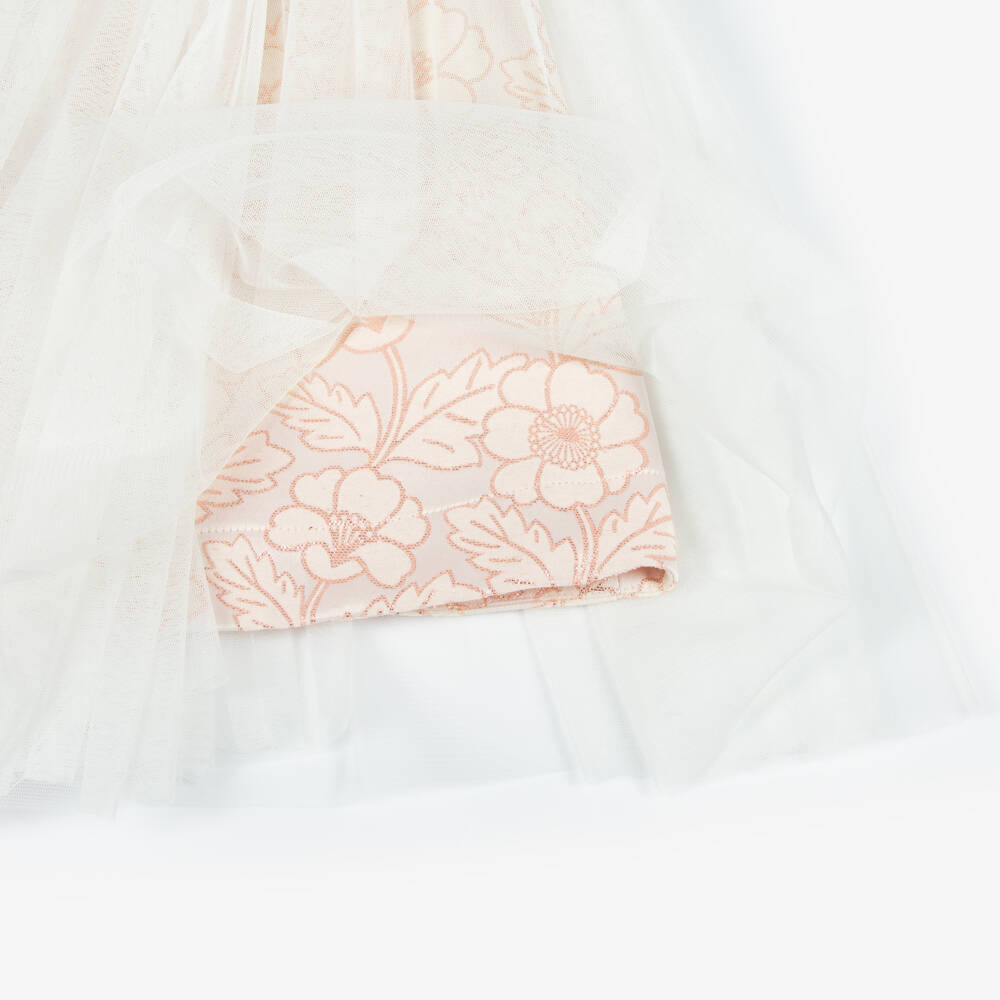 Jessie and James London-Girls Pink Floral Jacquard Dress with Tulle Skirt | Childrensalon Outlet