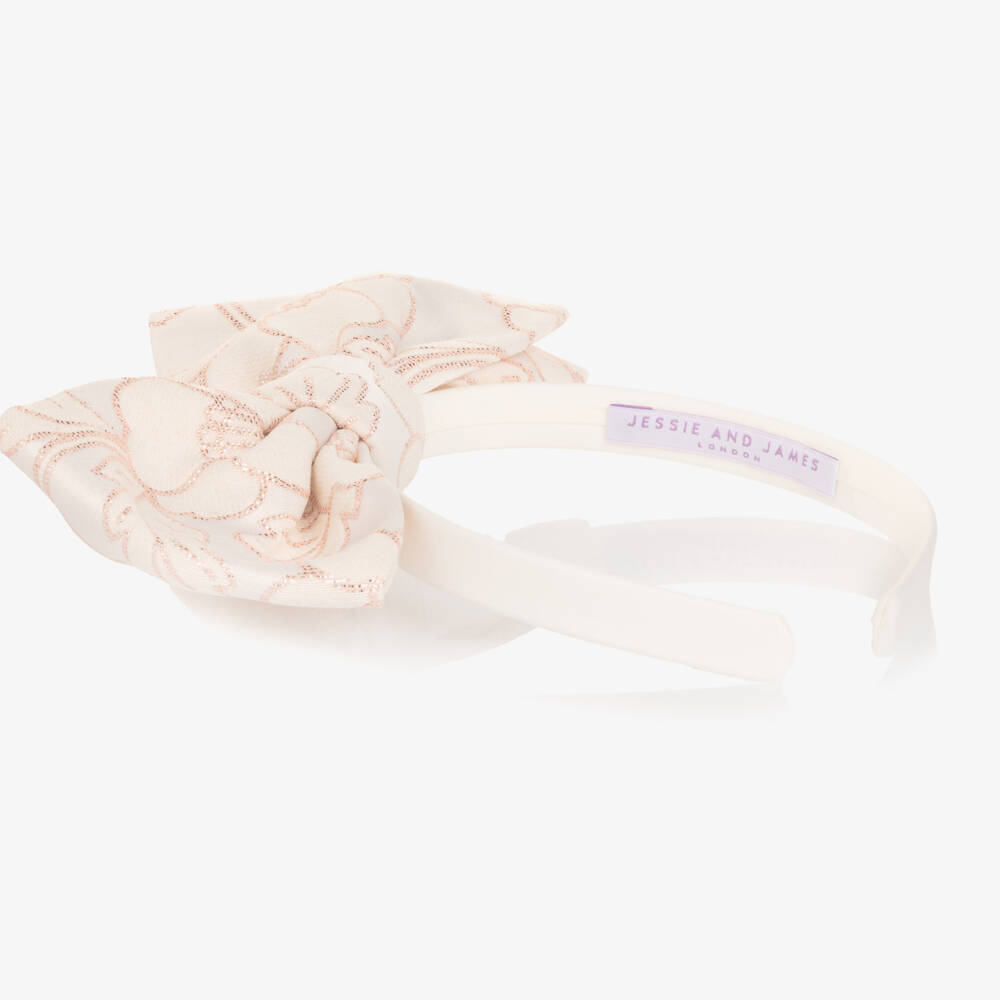 Jessie and James London-Girls Pink Floral Jacquard Hairband | Childrensalon Outlet