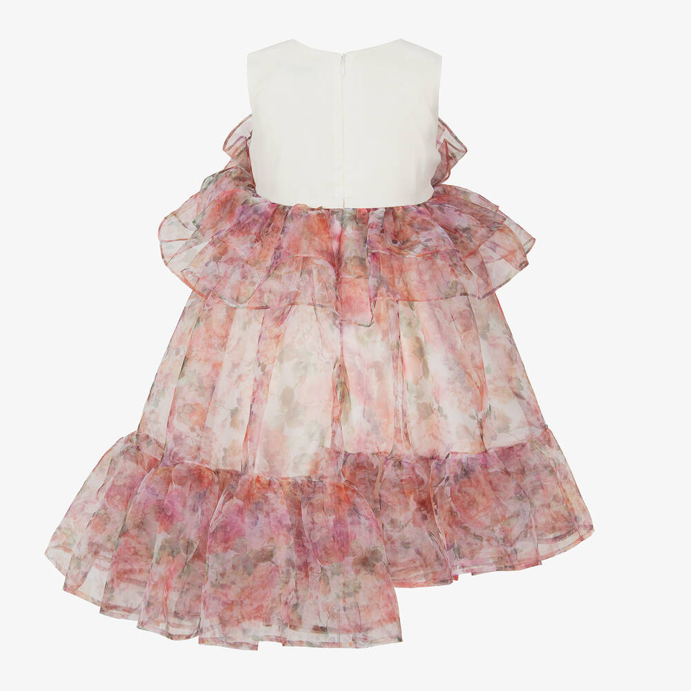 Jessie and James London-Girls Pink Floral Organza Ruffle Dress | Childrensalon Outlet