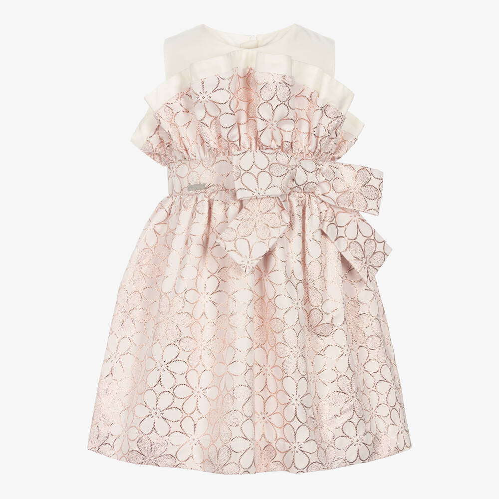 Jessie and James London - Girls Pink & Gold Floral Cotton Dress | Childrensalon