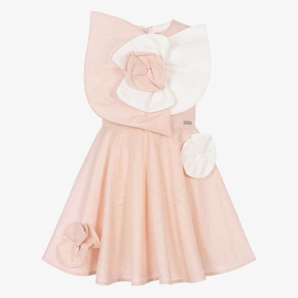 Jessie and James London - Girls Pink & Ivory Cotton Peony Dress  | Childrensalon
