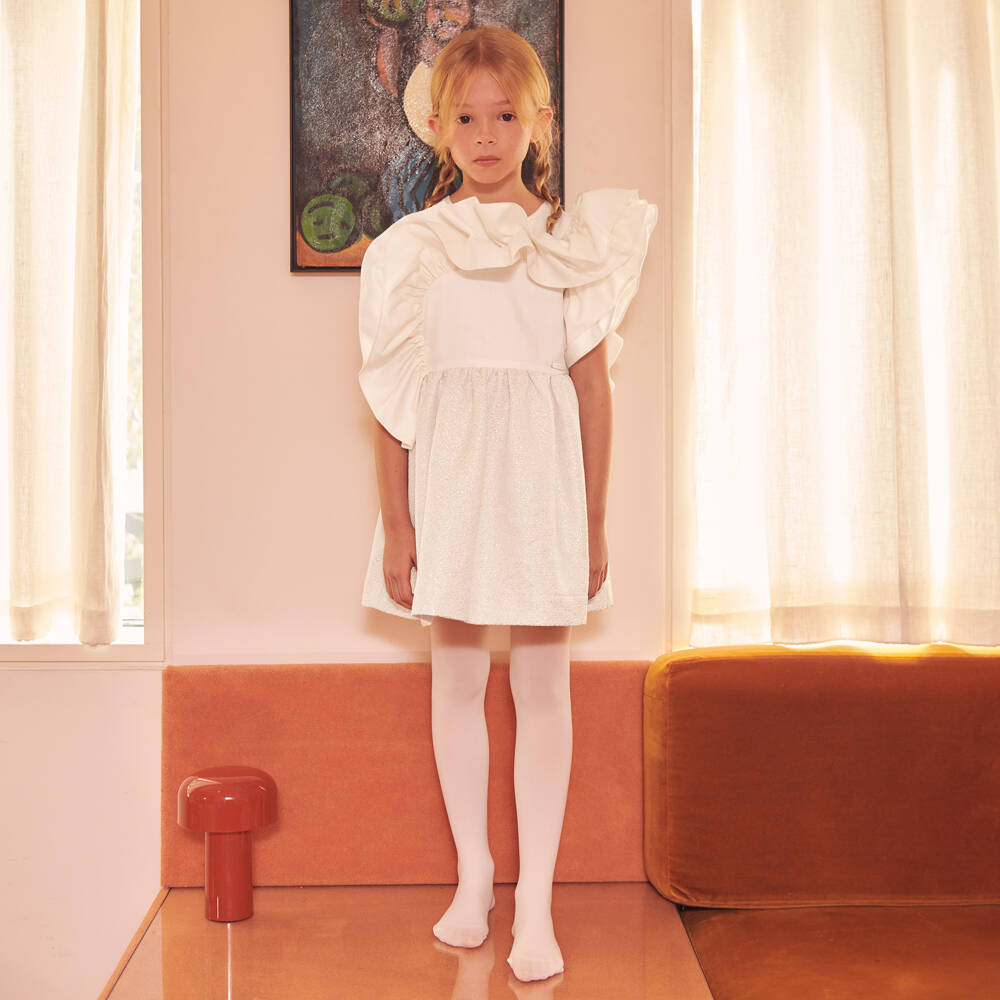 Jessie and James London-Girls Pink & Ivory Jacquard Ruffle Dress | Childrensalon Outlet