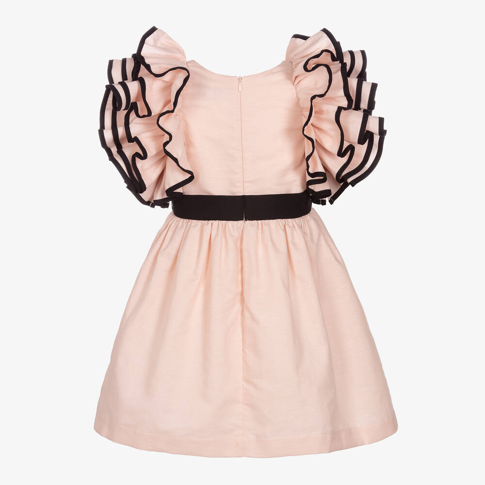 Jessie and James London-فستان مزيج قطن بأكمام كشكش لون زهري | Childrensalon Outlet