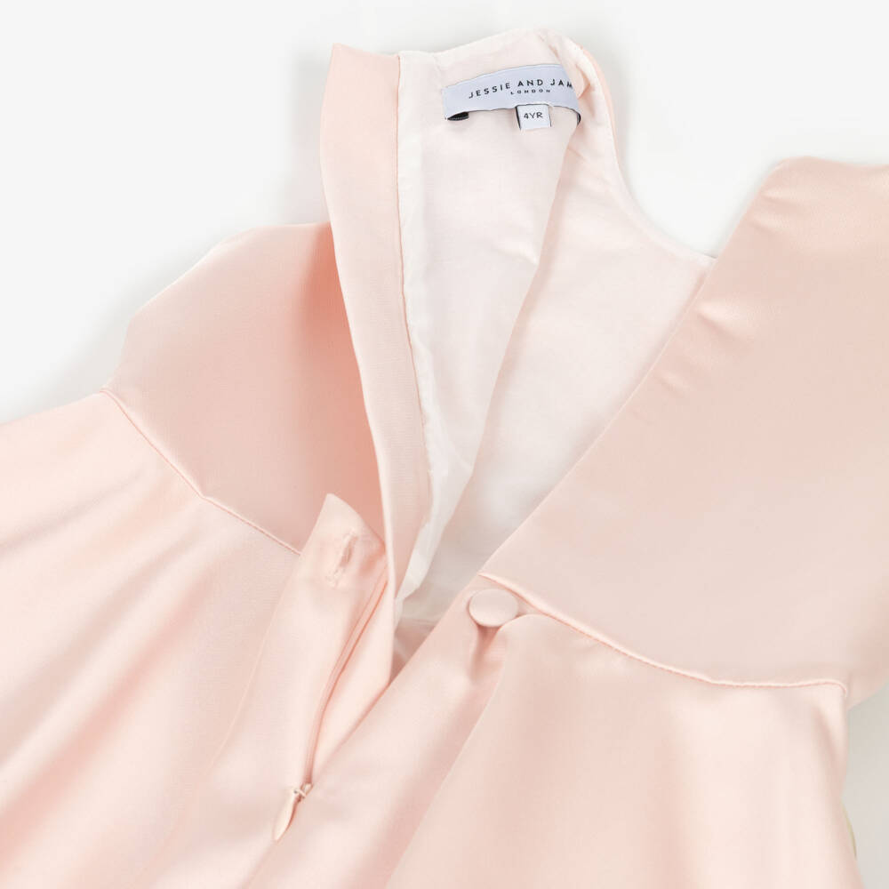 Jessie and James London-Girls Pink Satin Dress with 3D Floral Appliqués | Childrensalon Outlet