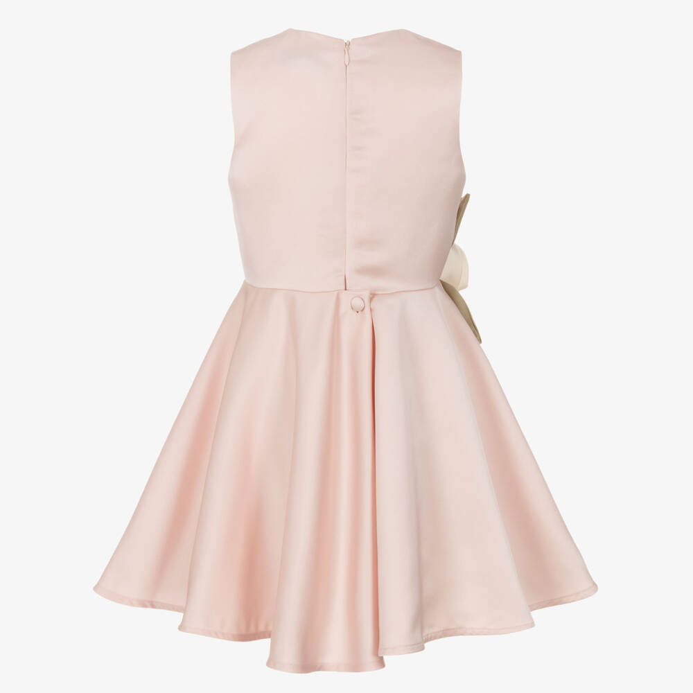 Jessie and James London-Girls Pink Satin Dress with 3D Floral Appliqués | Childrensalon Outlet
