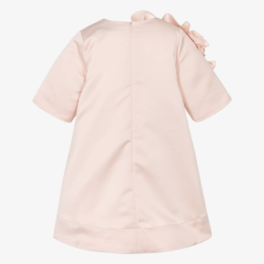 Jessie and James London-Girls Pink Satin Dress with Abstract Tonal Ruffle | Childrensalon Outlet