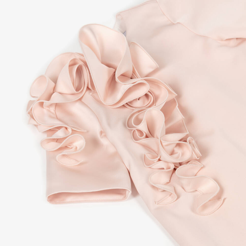 Jessie and James London-Girls Pink Satin Dress with Abstract Tonal Ruffle | Childrensalon Outlet