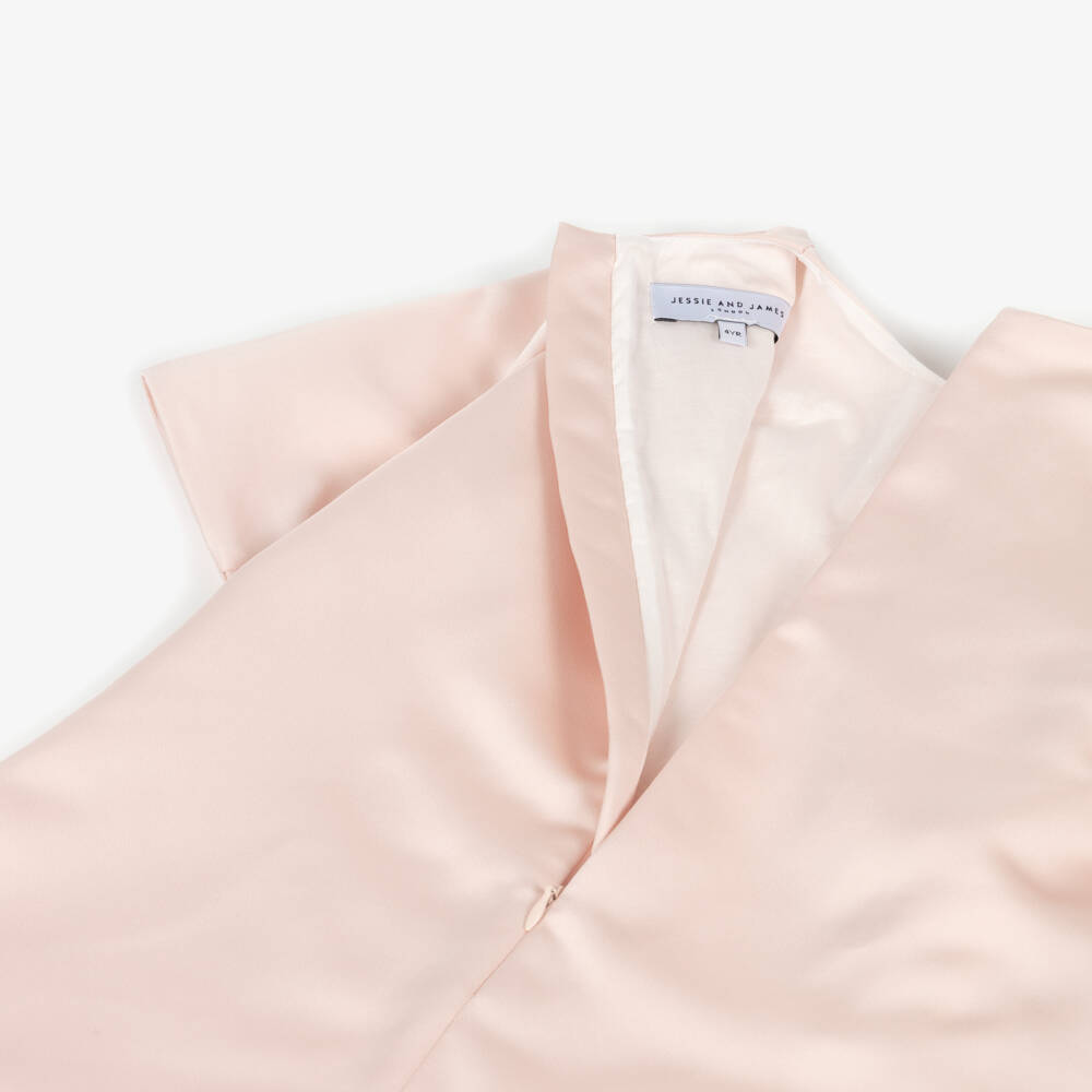 Jessie and James London-Girls Pink Satin Dress with Abstract Tonal Ruffle | Childrensalon Outlet