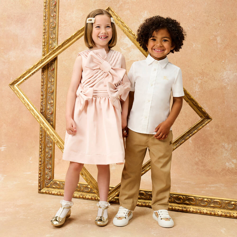 Jessie and James London-Girls Pink Satin Dress with Bow Appliqués | Childrensalon Outlet