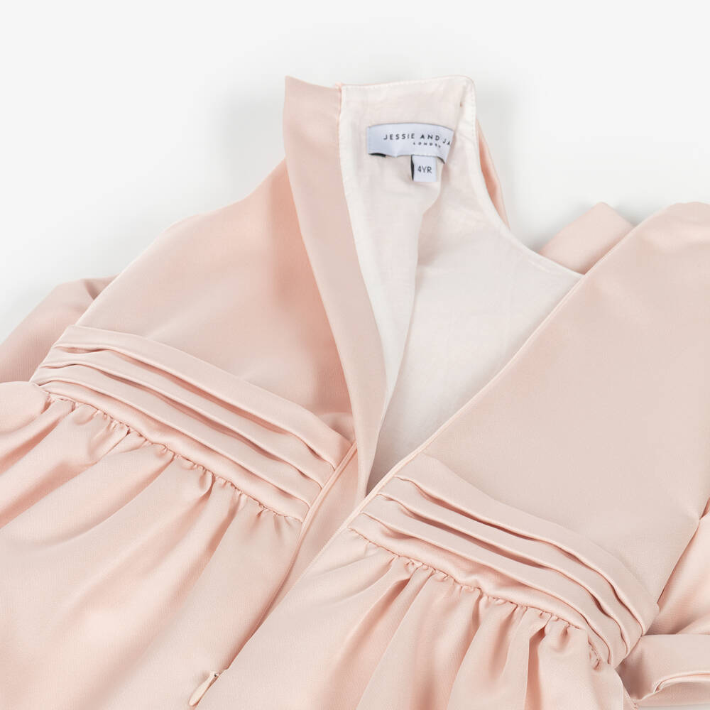 Jessie and James London-Girls Pink Satin Dress with Bow Appliqués | Childrensalon Outlet