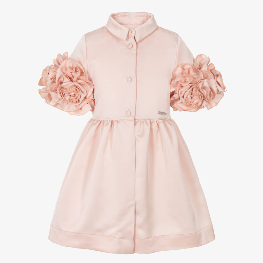 Jessie and James London-Girls Pink Satin Ruffle Sleeve Dress | Childrensalon Outlet
