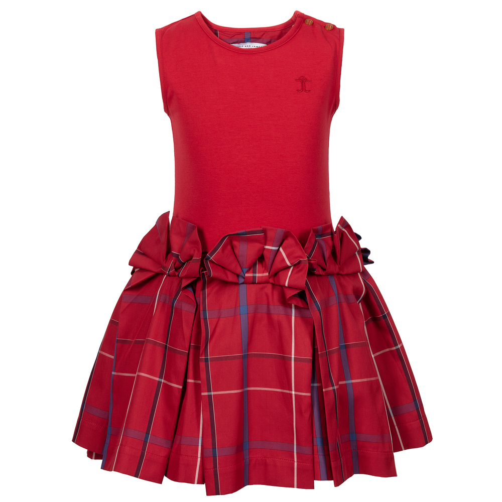 Jessie and James London - Girls Red Check Bow Dress | Childrensalon