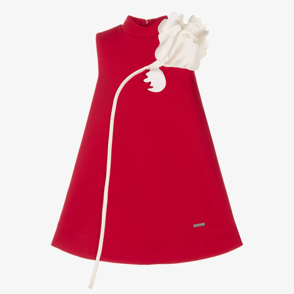 Jessie and James London-Girls Red & Ivory Satin Flower Sleeveless Dress | Childrensalon Outlet