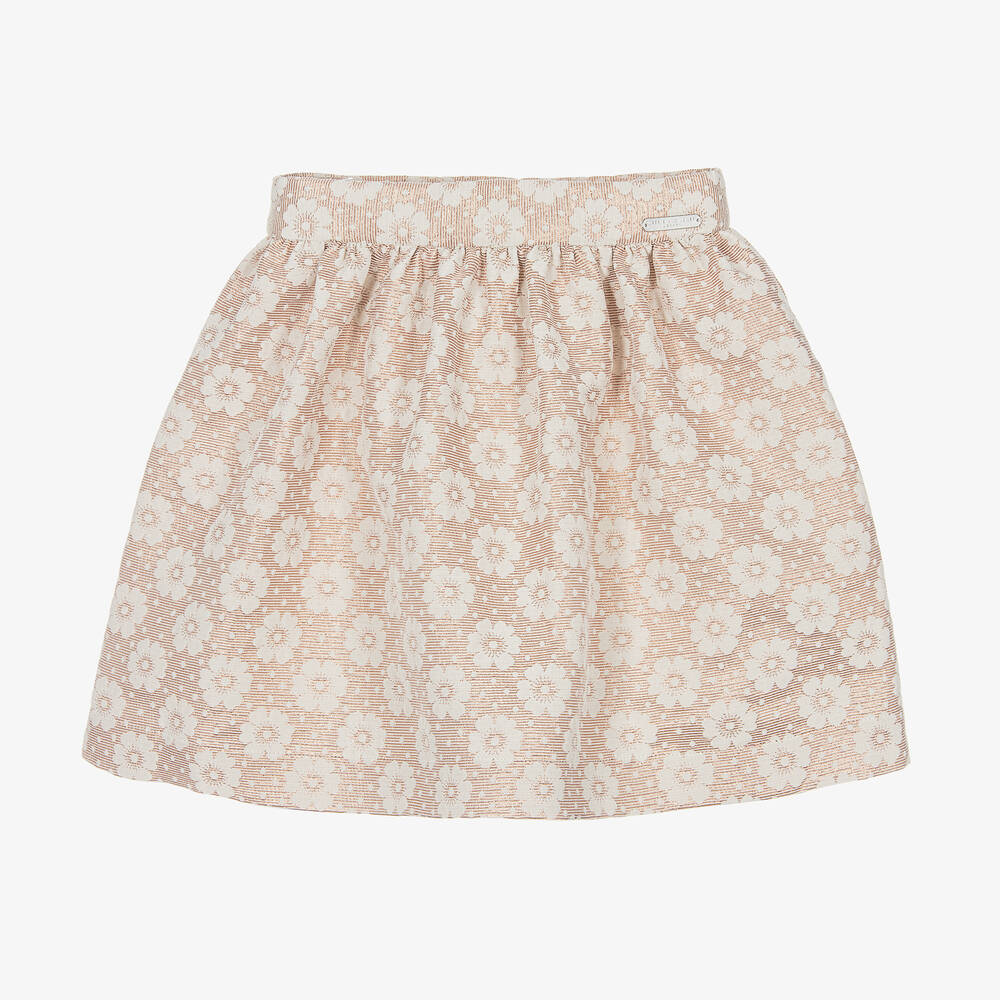 Jessie and James London - Girls Rose Gold Floral Jacquard Skirt | Childrensalon