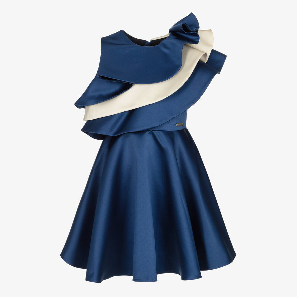 Jessie and James London - Girls Royal Blue Satin Ruffle Dress | Childrensalon