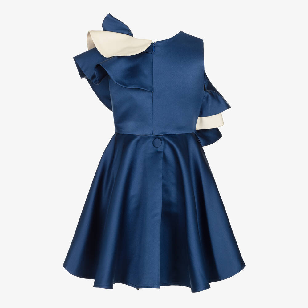 Jessie and James London-Синее атласное платье с оборками | Childrensalon Outlet