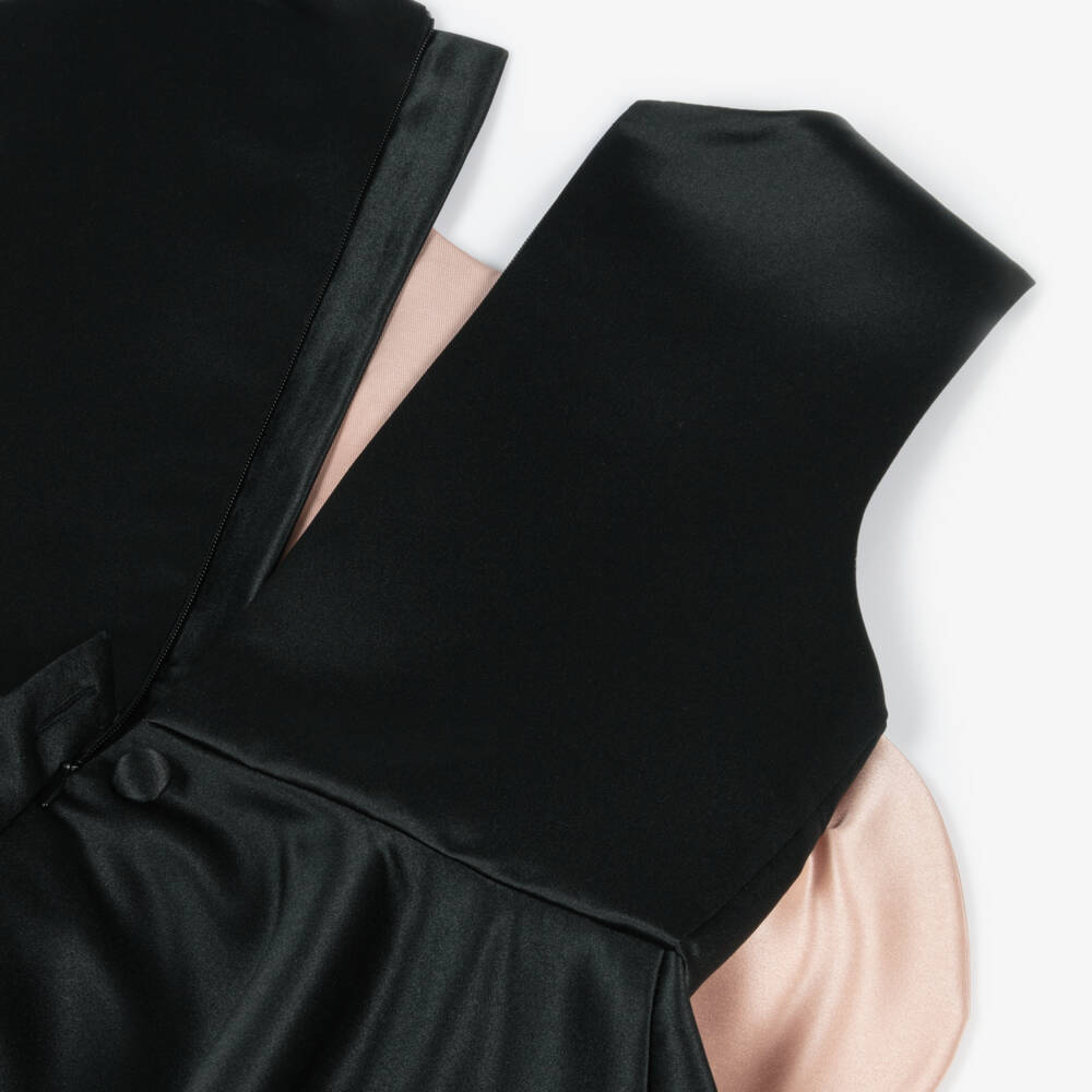 Jessie and James London-Girls Satin Black Floral Delight Dress | Childrensalon Outlet