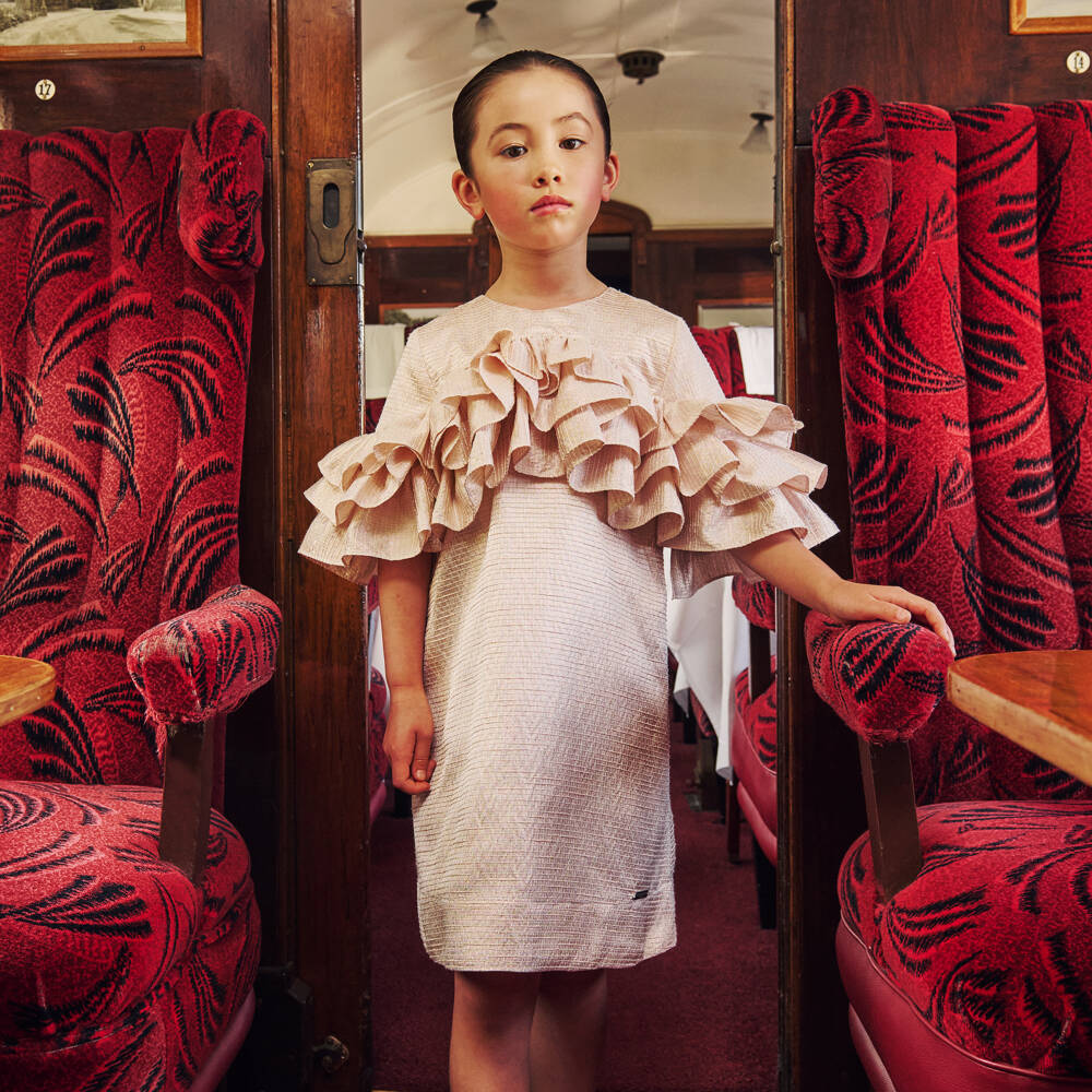 Jessie and James London-Girls Shimmering Pink Ruffle Dress | Childrensalon Outlet