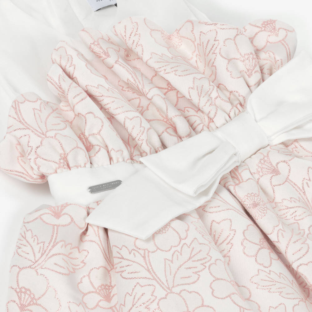 Jessie and James London-Girls Shimmery Pink Floral Jacquard Scalloped Dress | Childrensalon Outlet