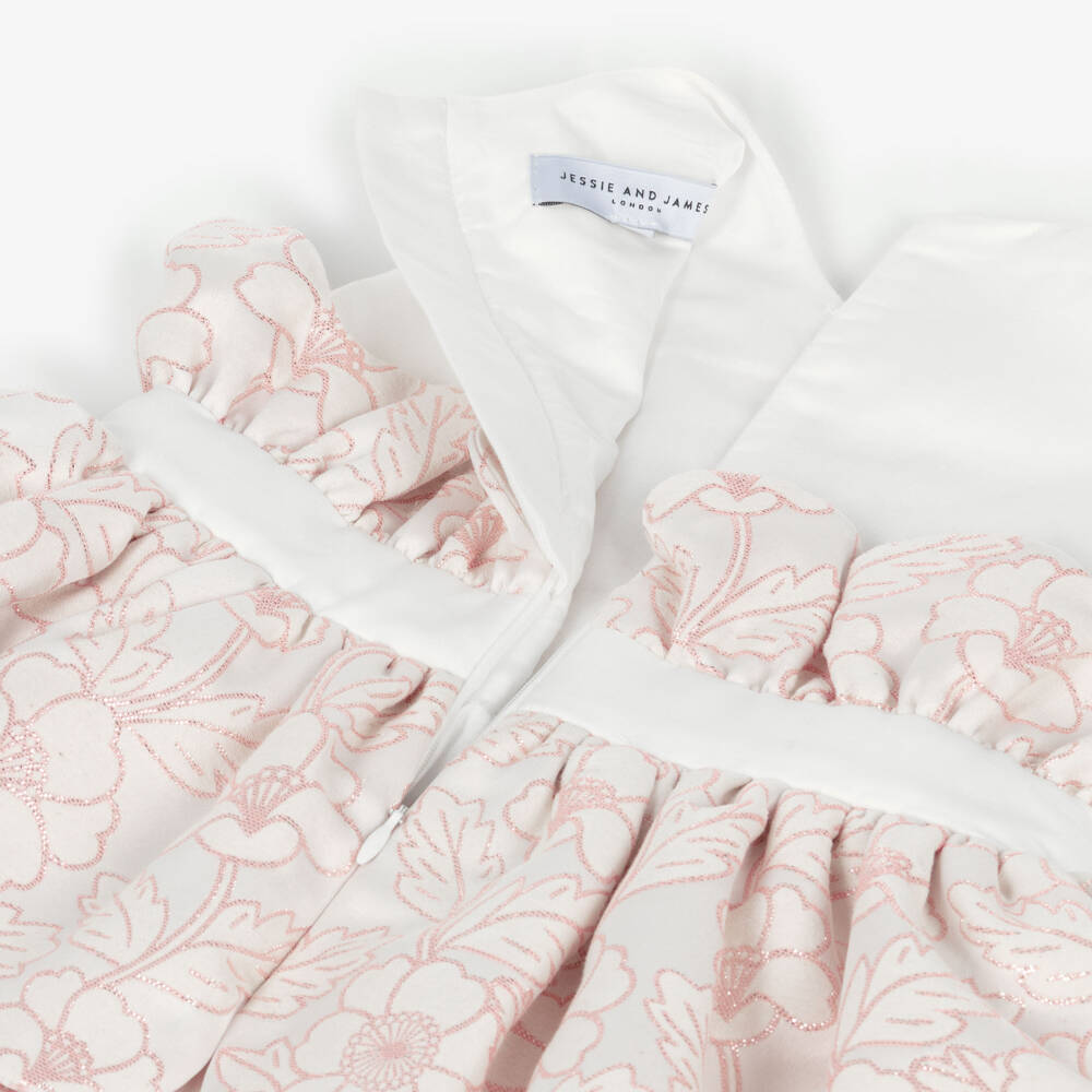 Jessie and James London-Girls Shimmery Pink Floral Jacquard Scalloped Dress | Childrensalon Outlet