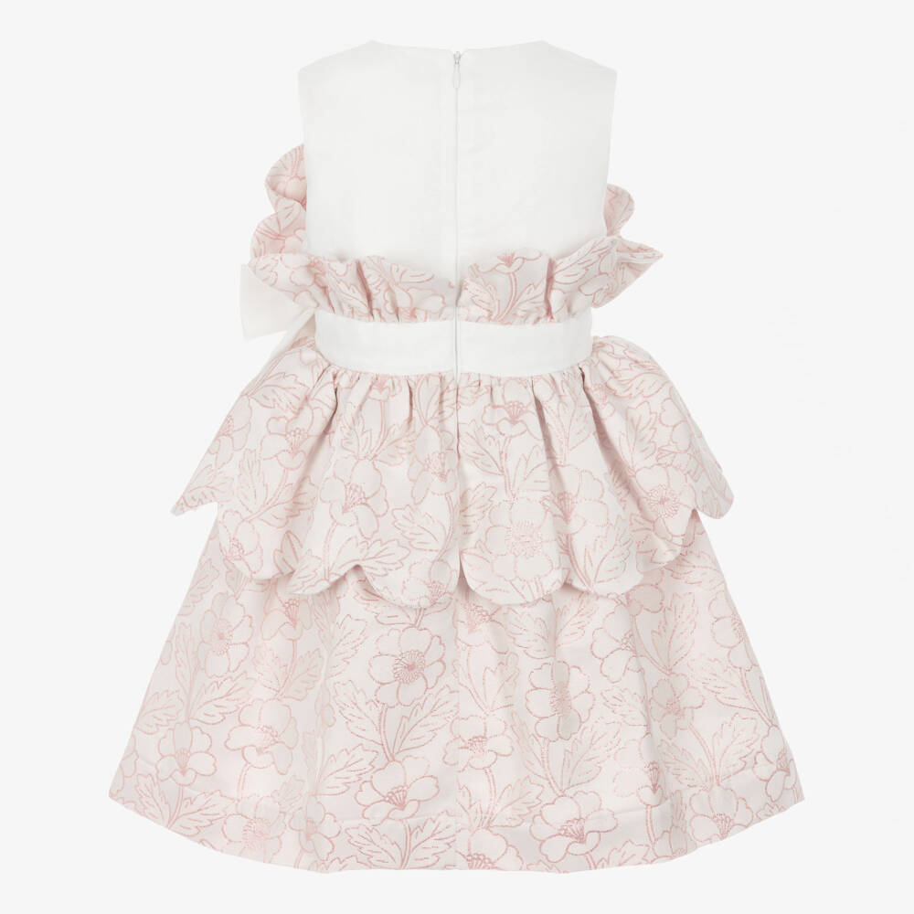 Jessie and James London-Girls Shimmery Pink Floral Jacquard Scalloped Dress | Childrensalon Outlet