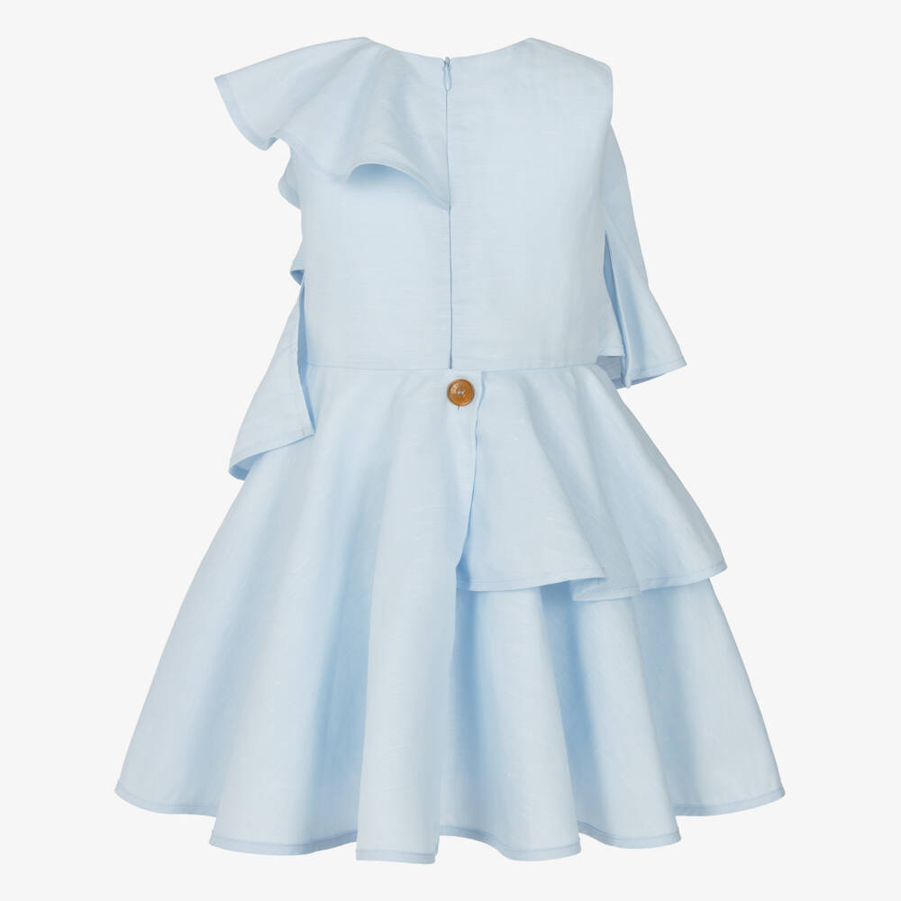 Jessie and James London-Girls Sky-Hued Cotton Ruffle Dress | Childrensalon Outlet