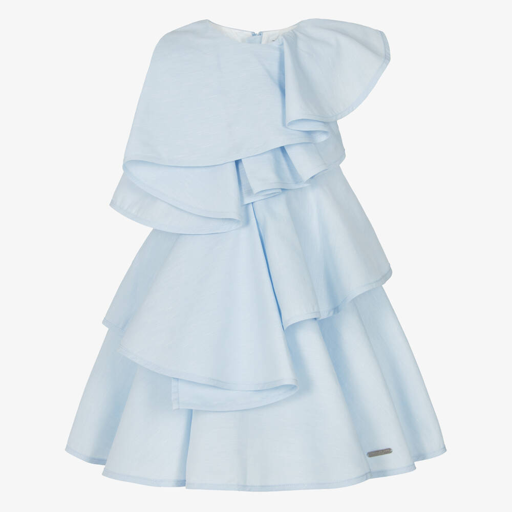 Jessie and James London-Girls Sky-Hued Cotton Ruffle Dress | Childrensalon Outlet