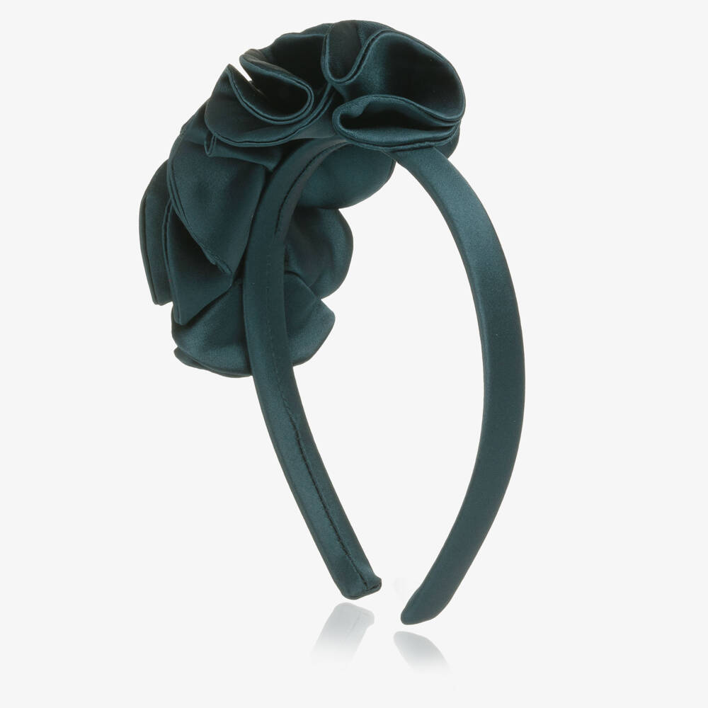 Jessie and James London-Girls Teal Green Satin Flower Hairband | Childrensalon Outlet