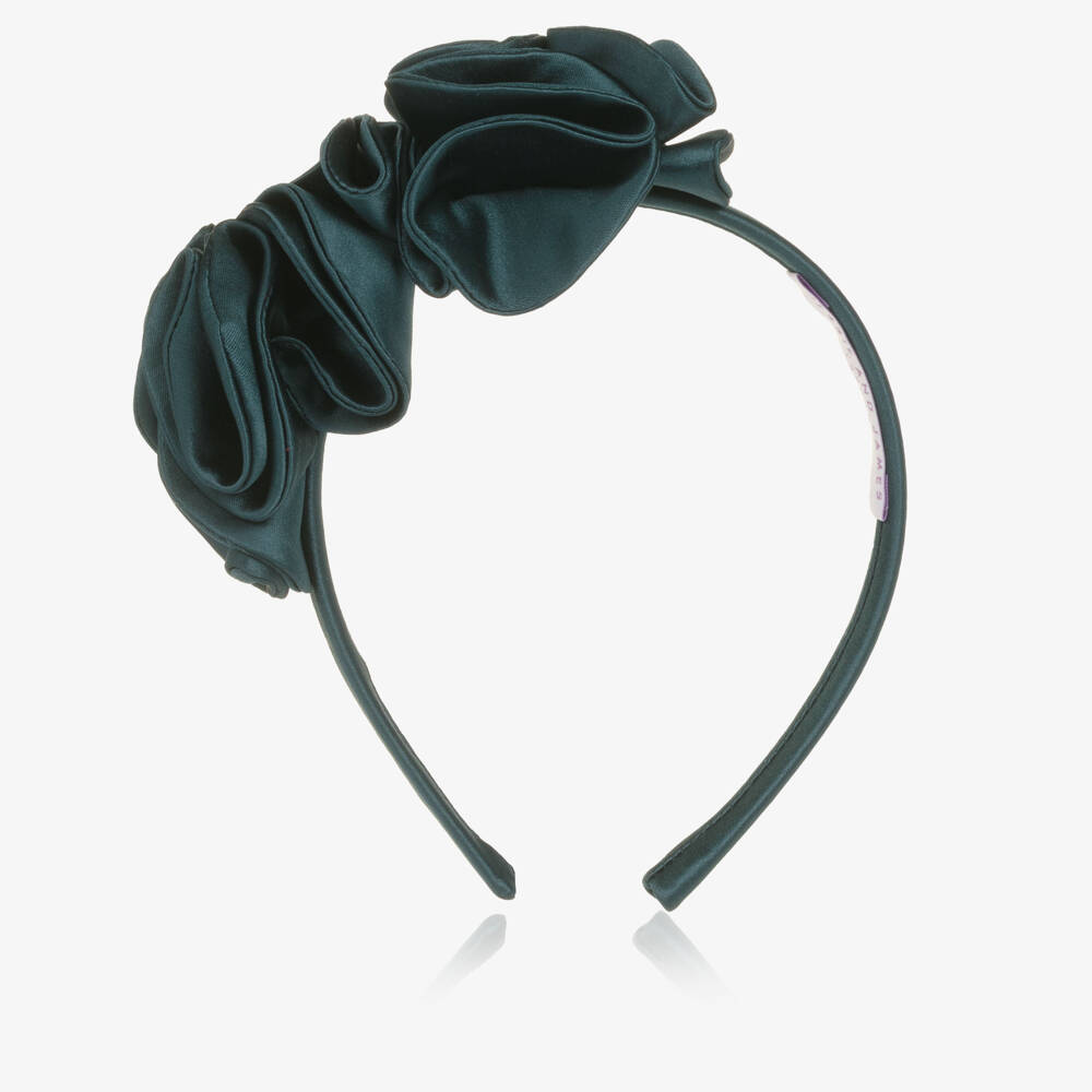 Jessie and James London-Girls Teal Green Satin Flower Hairband | Childrensalon Outlet