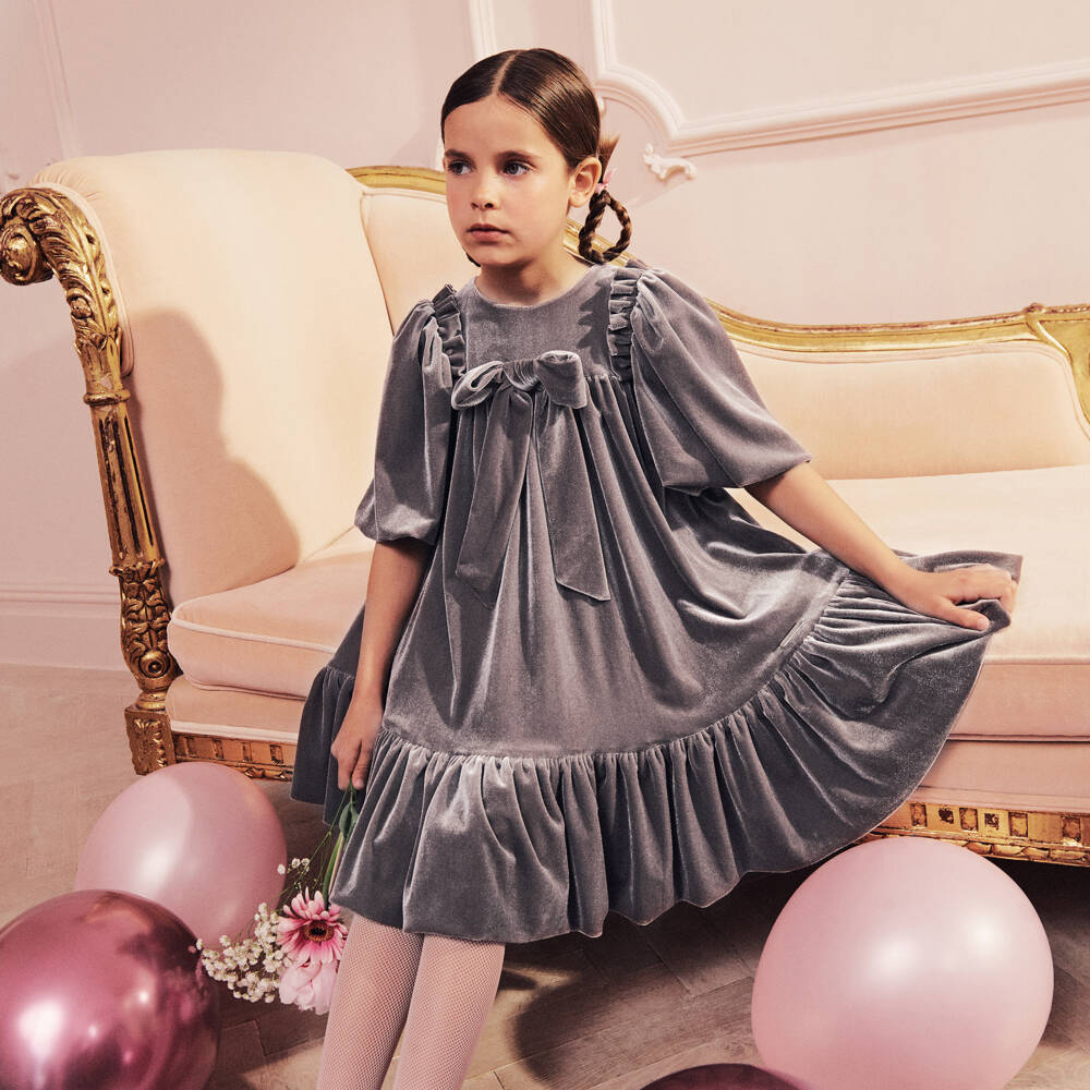 Jessie and James London-Girls Velvet Bow Dress | Childrensalon Outlet