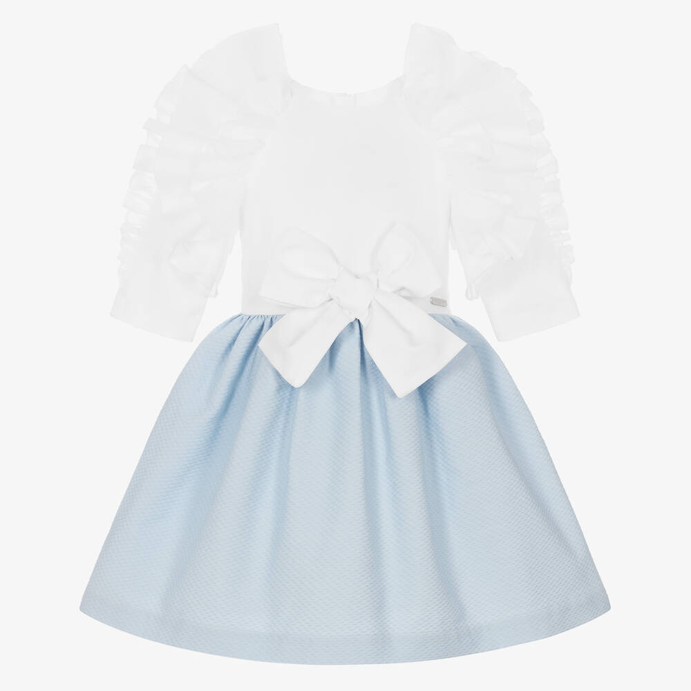 Jessie and James London - Girls White & Blue Dress | Childrensalon