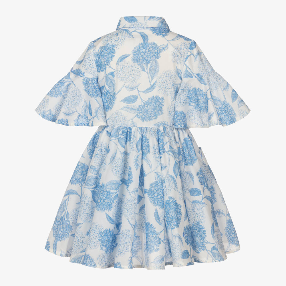 Jessie and James London-Girls White & Blue Floral Cotton Dress | Childrensalon Outlet