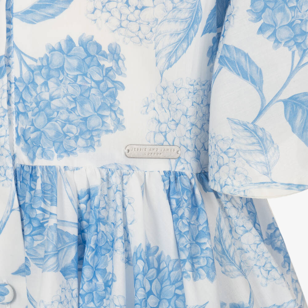 Jessie and James London-Girls White & Blue Floral Cotton Dress | Childrensalon Outlet